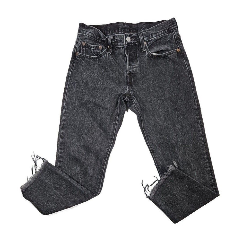 Levi’s Women’s Cropped Black 501 Raw Hem Button Fly Jeans Size 26